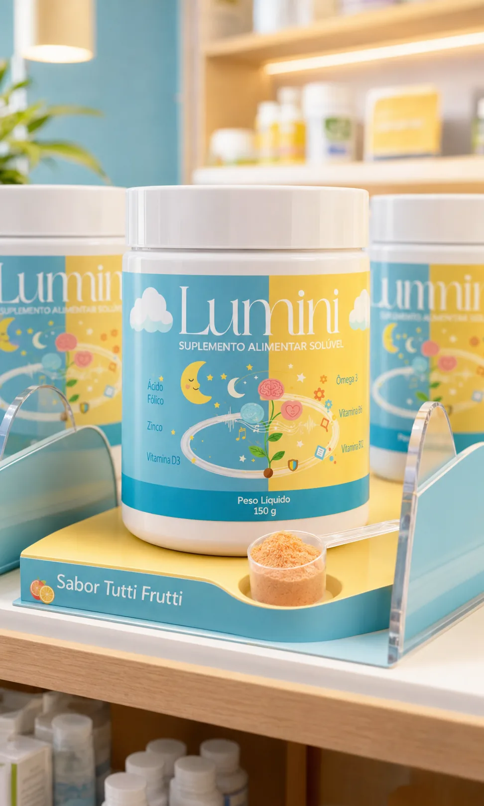 Lumini — sabor tutti frutti, suplemento solúvel